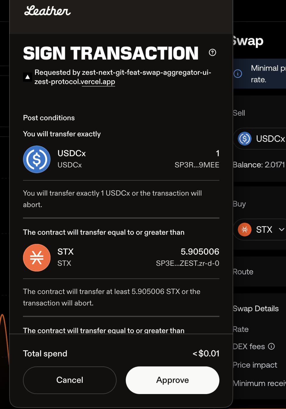 Stacks wallet post condition example.